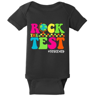 Retro Rock The Test Testing Day Motivational Teacher Student Baby Bodysuit