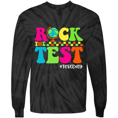 Retro Rock The Test Testing Day Motivational Teacher Student Tie-Dye Long Sleeve Shirt