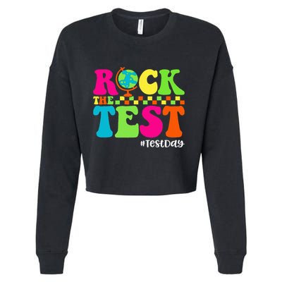 Retro Rock The Test Testing Day Motivational Teacher Student Cropped Pullover Crew