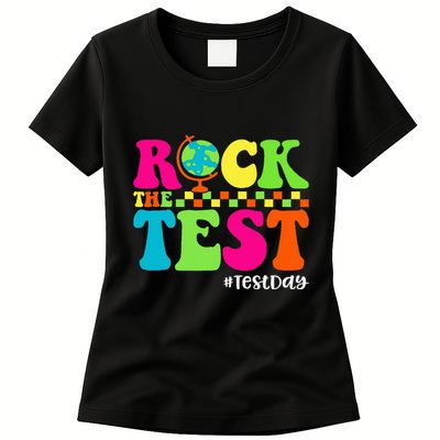 Retro Rock The Test Testing Day Motivational Teacher Student Womens T-Shirt