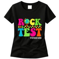 Retro Rock The Test Testing Day Motivational Teacher Student Womens T-Shirt