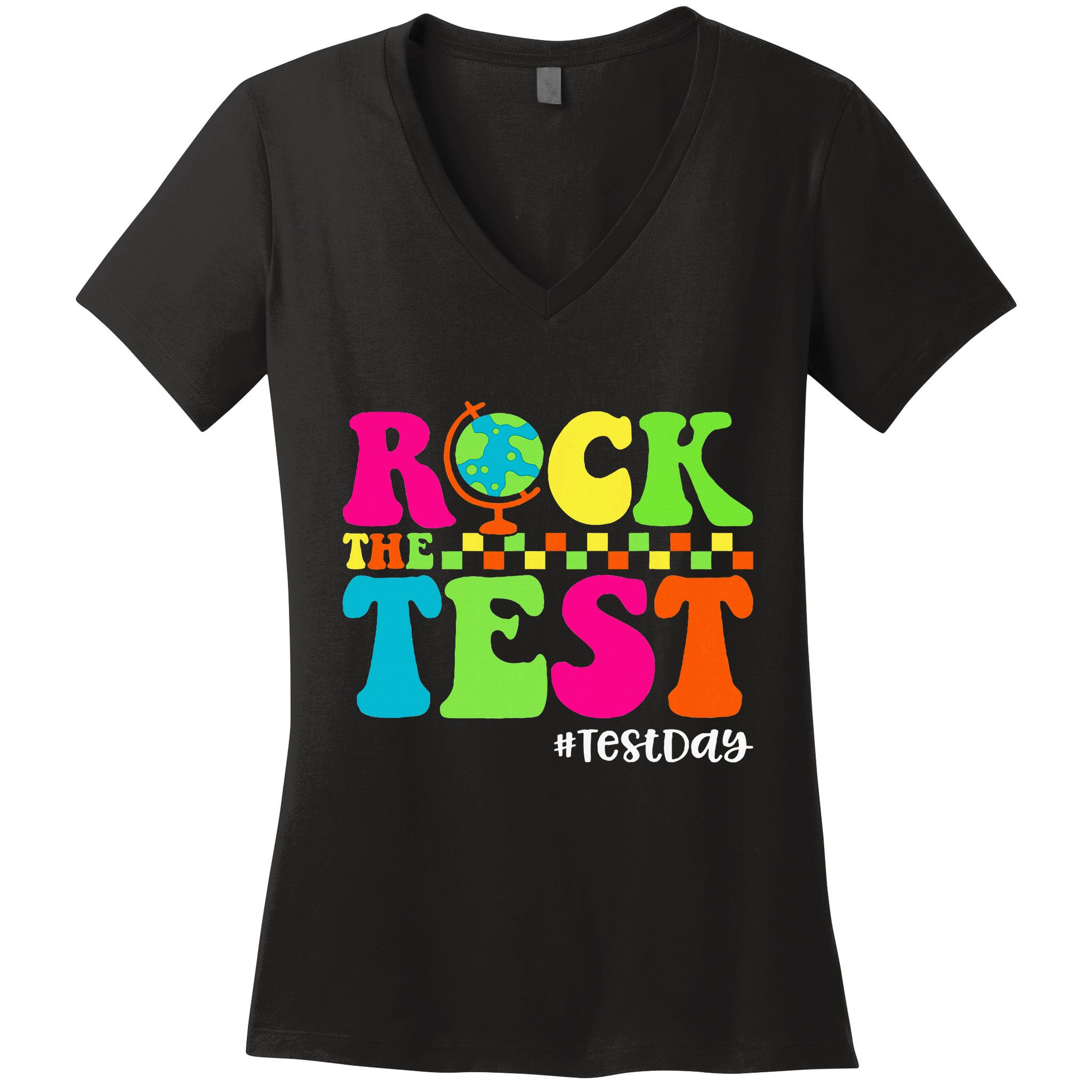 Retro Rock The Test Testing Day Motivational Teacher Student Women's V-Neck T-Shirt