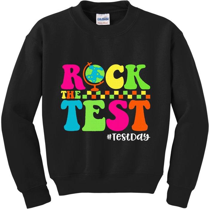 Retro Rock The Test Testing Day Motivational Teacher Student Kids Sweatshirt