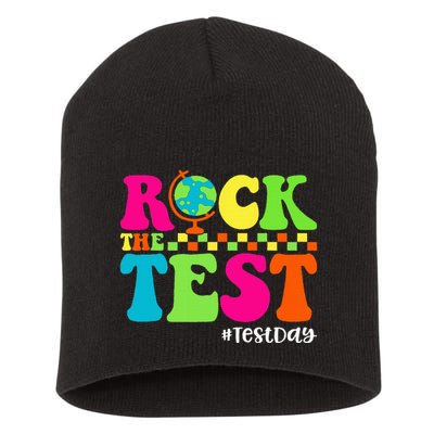 Retro Rock The Test Testing Day Motivational Teacher Student Short Acrylic Beanie
