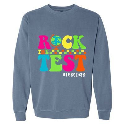 Retro Rock The Test Testing Day Motivational Teacher Student Garment-Dyed Sweatshirt