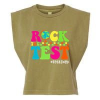 Retro Rock The Test Testing Day Motivational Teacher Student Garment-Dyed Women's Muscle Tee