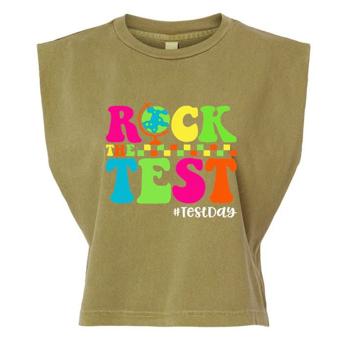 Retro Rock The Test Testing Day Motivational Teacher Student Garment-Dyed Women's Muscle Tee