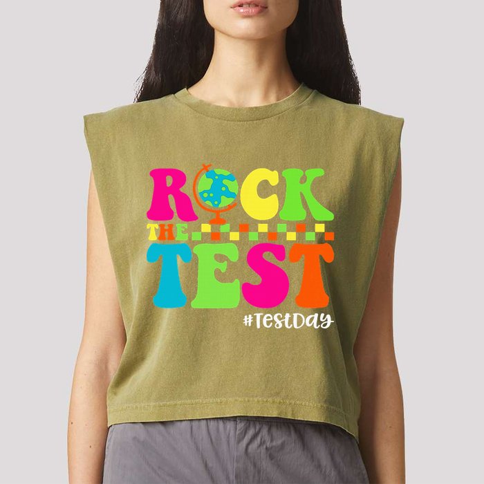 Retro Rock The Test Testing Day Motivational Teacher Student Garment-Dyed Women's Muscle Tee