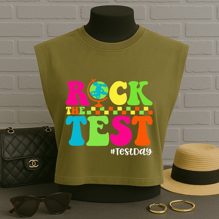 Retro Rock The Test Testing Day Motivational Teacher Student Garment-Dyed Women's Muscle Tee