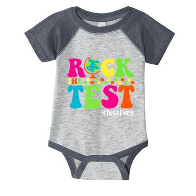 Retro Rock The Test Testing Day Motivational Teacher Student Infant Baby Jersey Bodysuit