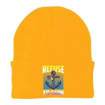 Retro Refuse To Sink Bladder Cancer Awareness Warrior Ribbon Gift Knit Cap Winter Beanie