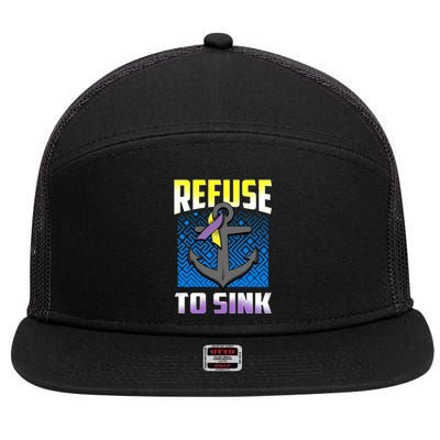 Retro Refuse To Sink Bladder Cancer Awareness Warrior Ribbon Gift 7 Panel Mesh Trucker Snapback Hat