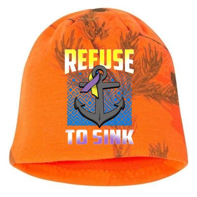 Retro Refuse To Sink Bladder Cancer Awareness Warrior Ribbon Gift Kati - Camo Knit Beanie