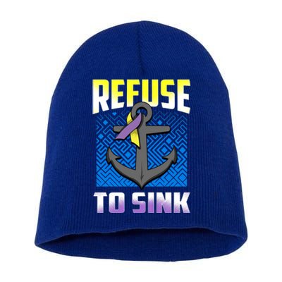 Retro Refuse To Sink Bladder Cancer Awareness Warrior Ribbon Gift Short Acrylic Beanie