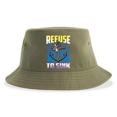 Retro Refuse To Sink Bladder Cancer Awareness Warrior Ribbon Gift Sustainable Bucket Hat