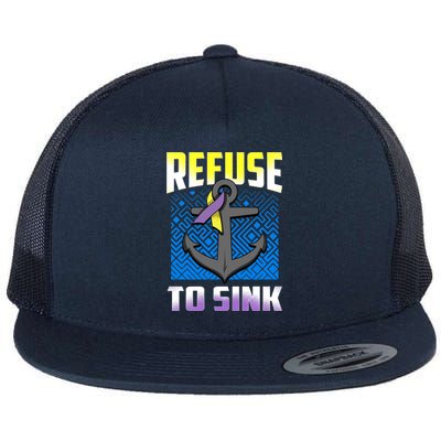 Retro Refuse To Sink Bladder Cancer Awareness Warrior Ribbon Gift Flat Bill Trucker Hat