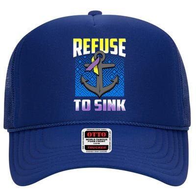 Retro Refuse To Sink Bladder Cancer Awareness Warrior Ribbon Gift High Crown Mesh Back Trucker Hat