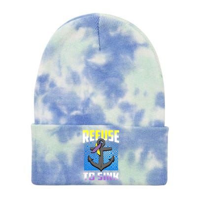 Retro Refuse To Sink Bladder Cancer Awareness Warrior Ribbon Gift Tie Dye 12in Knit Beanie