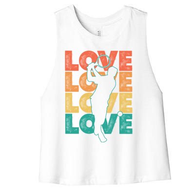 Retro Racquet Tennis Love Word Theme Graphic Design Gift Women's Racerback Cropped Tank