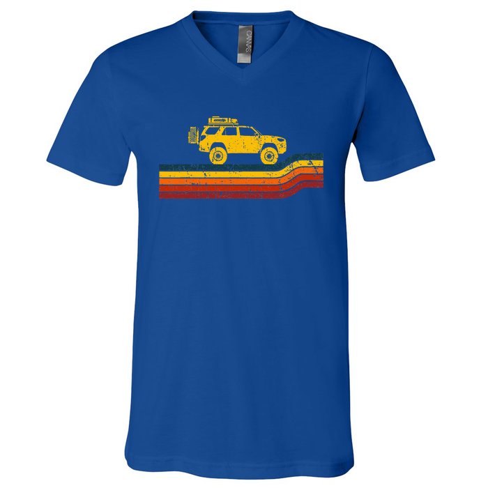 Retro Runner Tracks 4x4 Offload Camping V-Neck T-Shirt