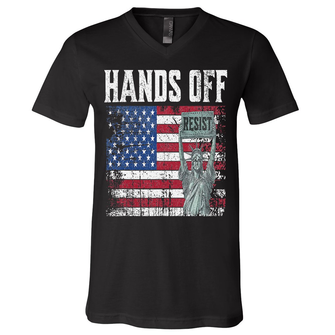 Resist Resistance USA Statue Of Liberty Hands Off Protest V-Neck T-Shirt