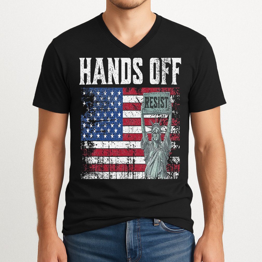 Resist Resistance USA Statue Of Liberty Hands Off Protest V-Neck T-Shirt
