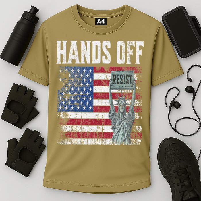 Resist Resistance USA Statue Of Liberty Hands Off Protest Cooling Performance Crew T-Shirt