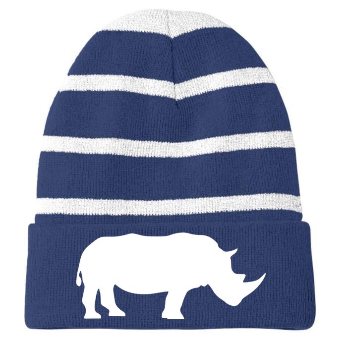 Rhinoceros Rhino Unicorn Wild Animal Lover Striped Beanie with Solid Band