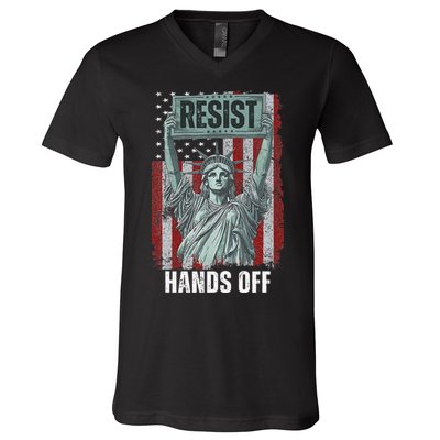 Resist Resistance USA Statue Of Liberty Hands Off Protest V-Neck T-Shirt