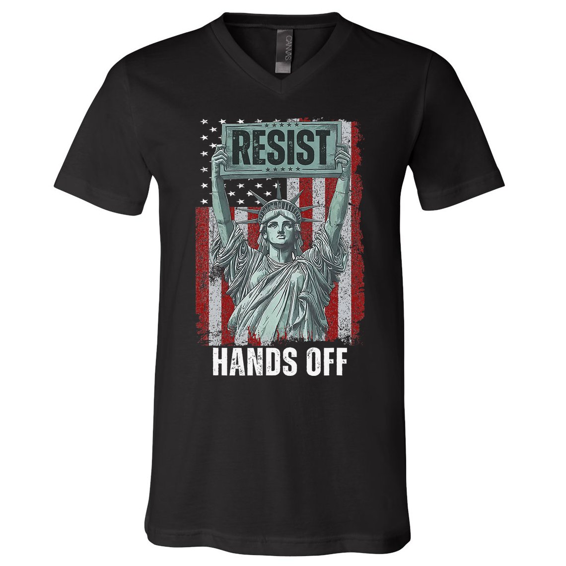 Resist Resistance USA Statue Of Liberty Hands Off Protest V-Neck T-Shirt