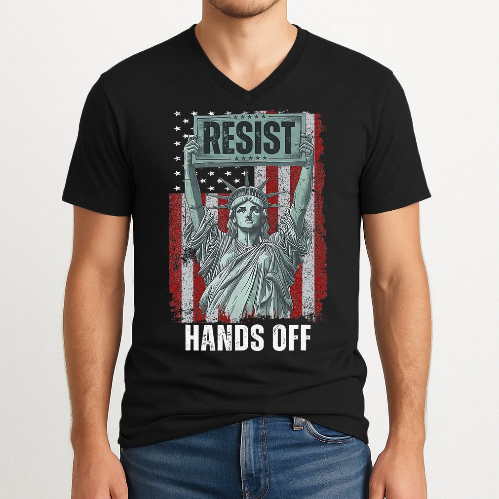 Resist Resistance USA Statue Of Liberty Hands Off Protest V-Neck T-Shirt