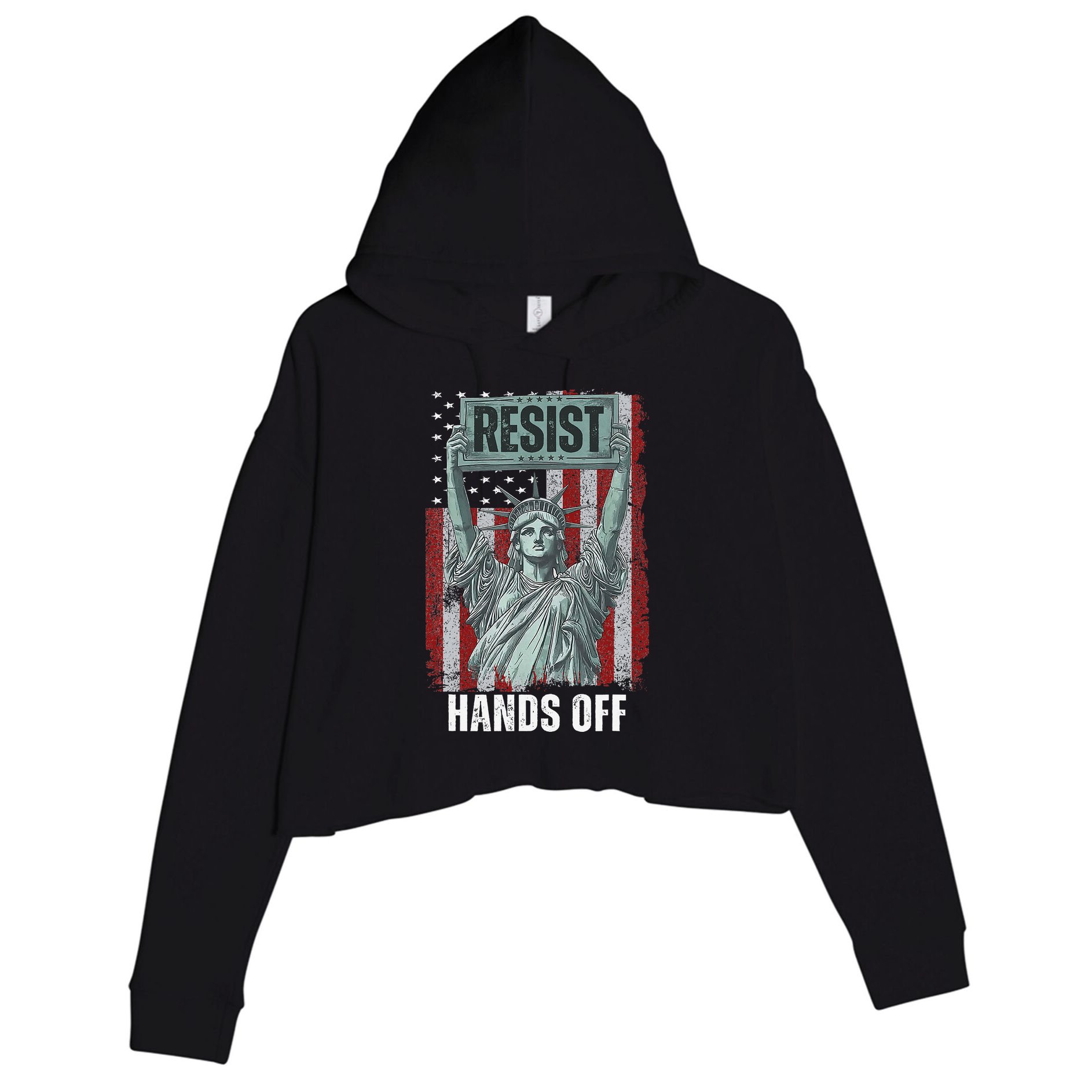 Resist Resistance USA Statue Of Liberty Hands Off Protest Crop Fleece Hoodie