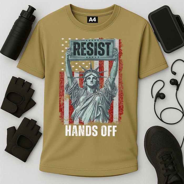 Resist Resistance USA Statue Of Liberty Hands Off Protest Cooling Performance Crew T-Shirt