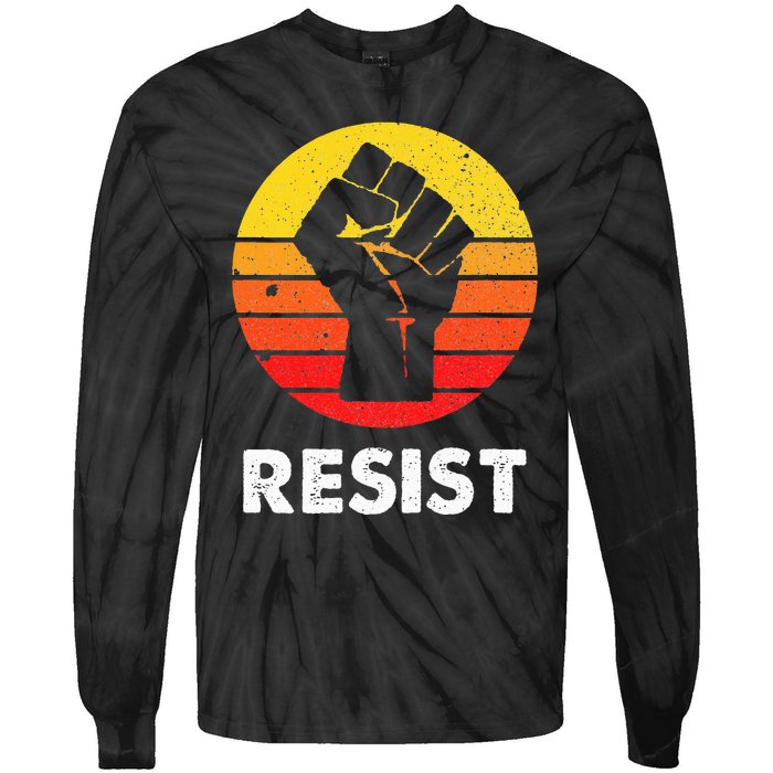 Resist Retro Vintage 70s Anarchist Feminist Tie-Dye Long Sleeve Shirt