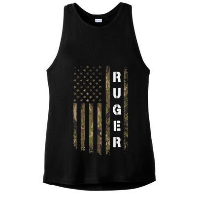 Retro Ruger Vintage Camouflage American Flag Matching Name Ladies PosiCharge Tri-Blend Wicking Tank