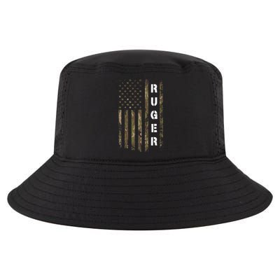 Retro Ruger Vintage Camouflage American Flag Matching Name Cool Comfort Performance Bucket Hat