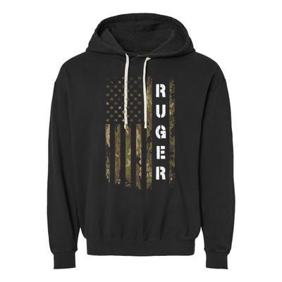 Retro Ruger Vintage Camouflage American Flag Matching Name Garment-Dyed Fleece Hoodie