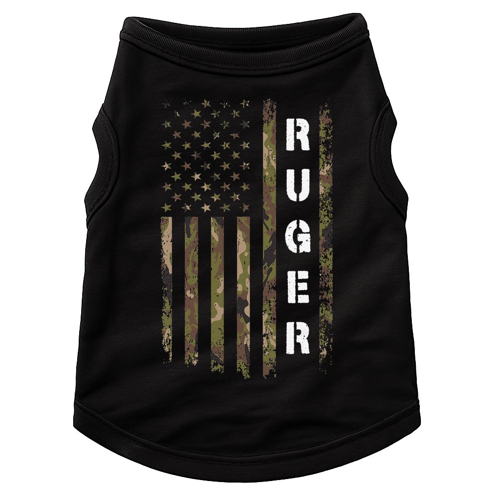 Retro Ruger Vintage Camouflage American Flag Matching Name Doggie Tank