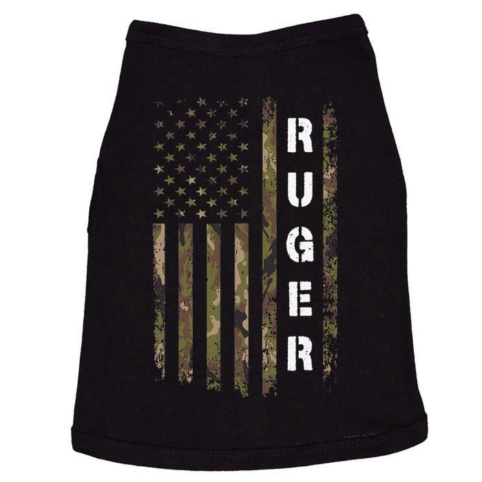 Retro Ruger Vintage Camouflage American Flag Matching Name Doggie Tank