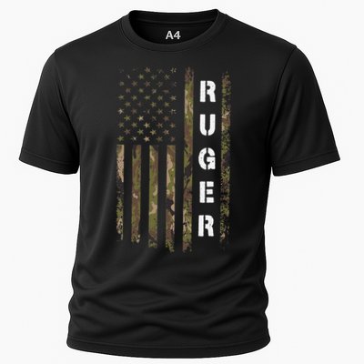 Retro Ruger Vintage Camouflage American Flag Matching Name Performance Shirt