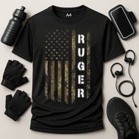 Retro Ruger Vintage Camouflage American Flag Matching Name Performance Shirt