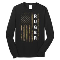 Retro Ruger Vintage Camouflage American Flag Matching Name Long Sleeve Shirt