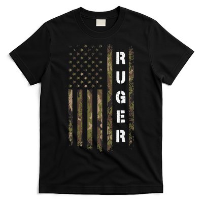Retro Ruger Vintage Camouflage American Flag Matching Name T-Shirt