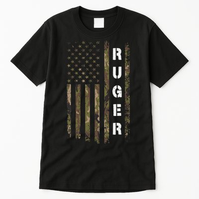 Retro Ruger Vintage Camouflage American Flag Matching Name Tall T-Shirt