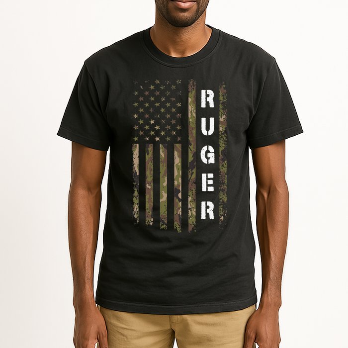 Retro Ruger Vintage Camouflage American Flag Matching Name Tall T-Shirt