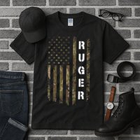 Retro Ruger Vintage Camouflage American Flag Matching Name Tall T-Shirt