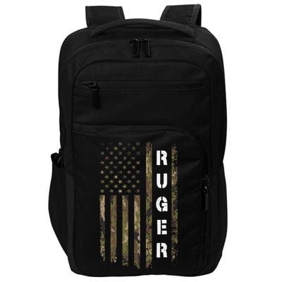 Retro Ruger Vintage Camouflage American Flag Matching Name Impact Tech Backpack