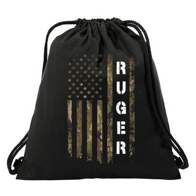 Retro Ruger Vintage Camouflage American Flag Matching Name Drawstring Bag
