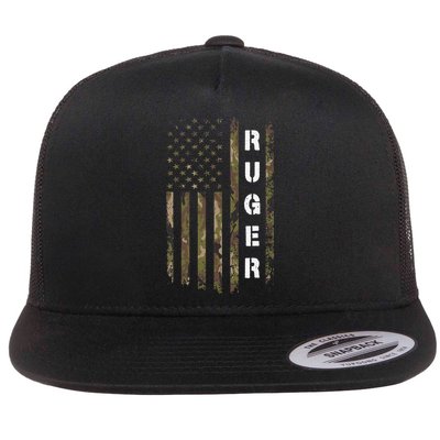 Retro Ruger Vintage Camouflage American Flag Matching Name Flatbill Hat
