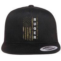 Retro Ruger Vintage Camouflage American Flag Matching Name Flatbill Hat